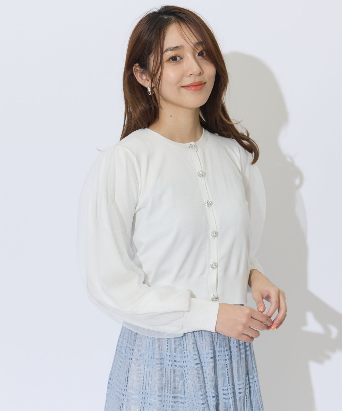 アンドクチュール「シアースリーブビジューカーディガン」|カーディガン|