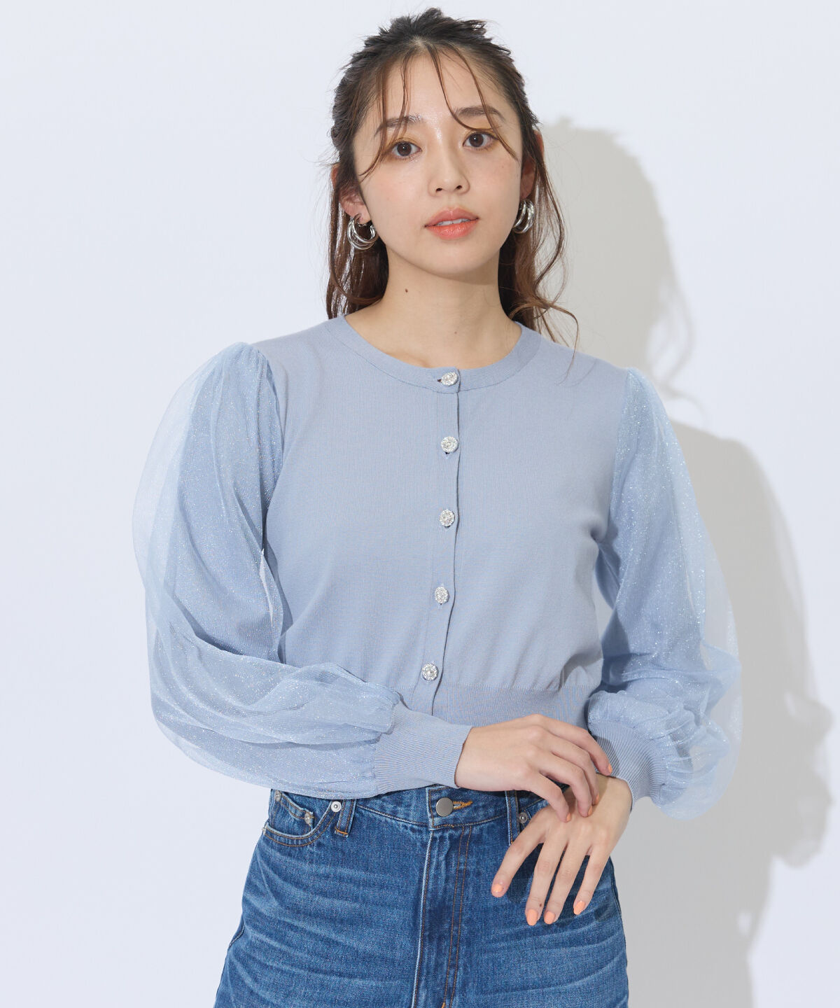 アンドクチュール「シアースリーブビジューカーディガン」|カーディガン|