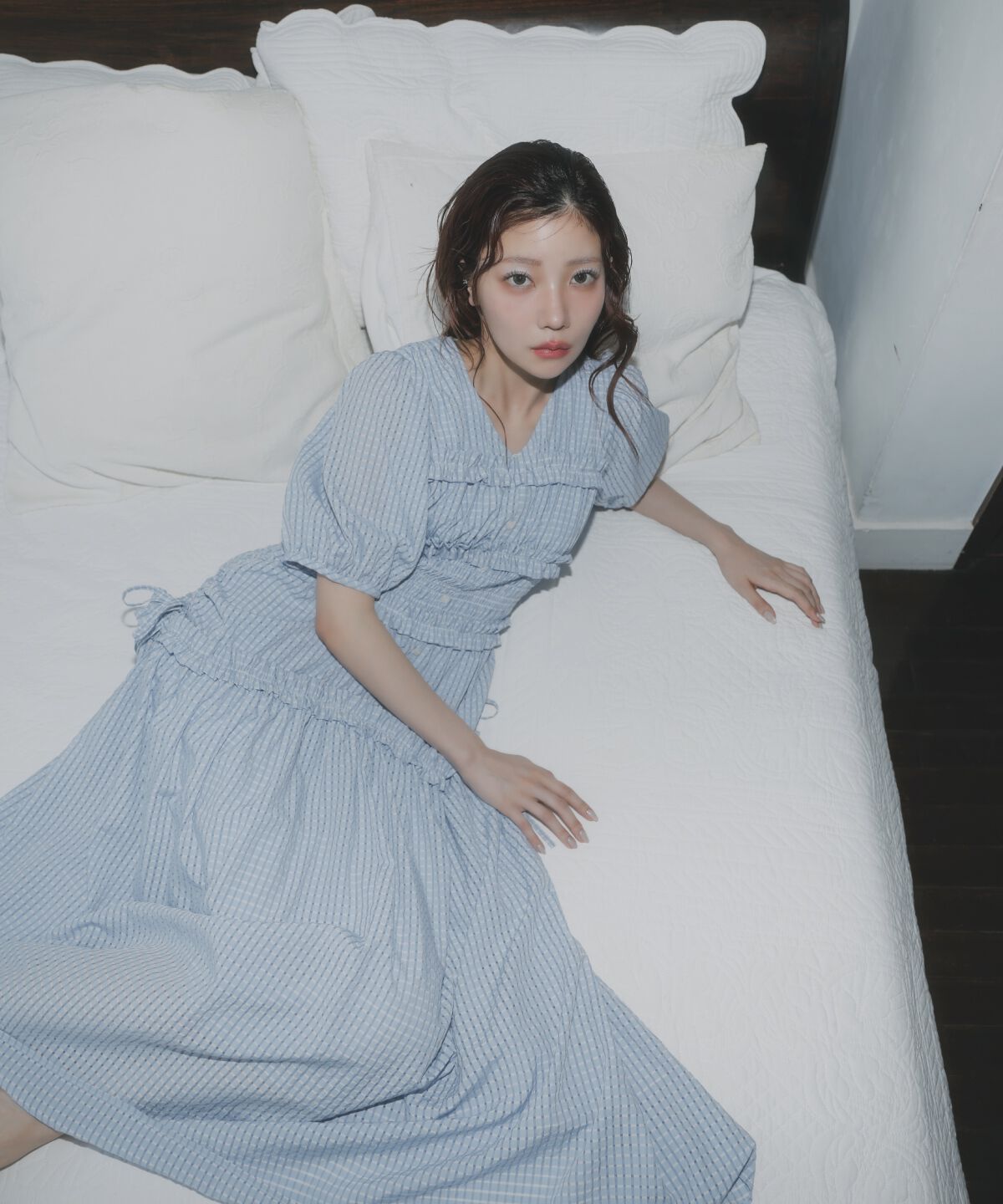 アンドクチュール「シャーリングビスチェワンピース」|ワンピース|ブルー