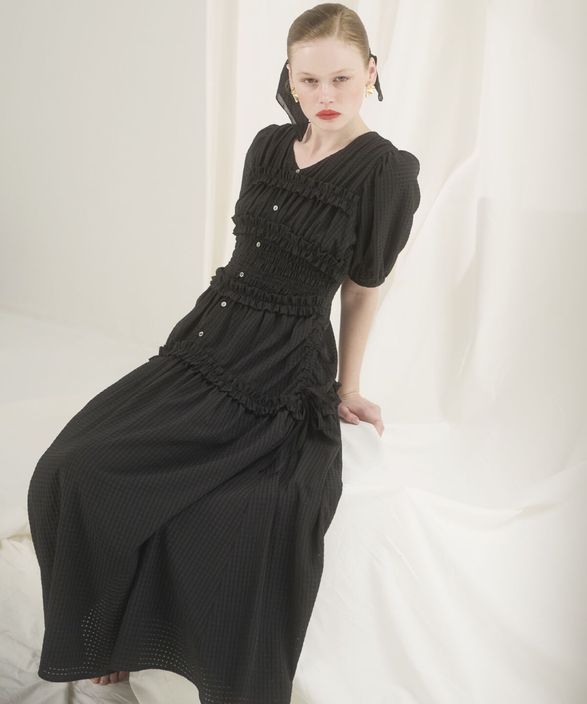 アンドクチュール「シャーリングビスチェワンピース」|ワンピース|ブラック