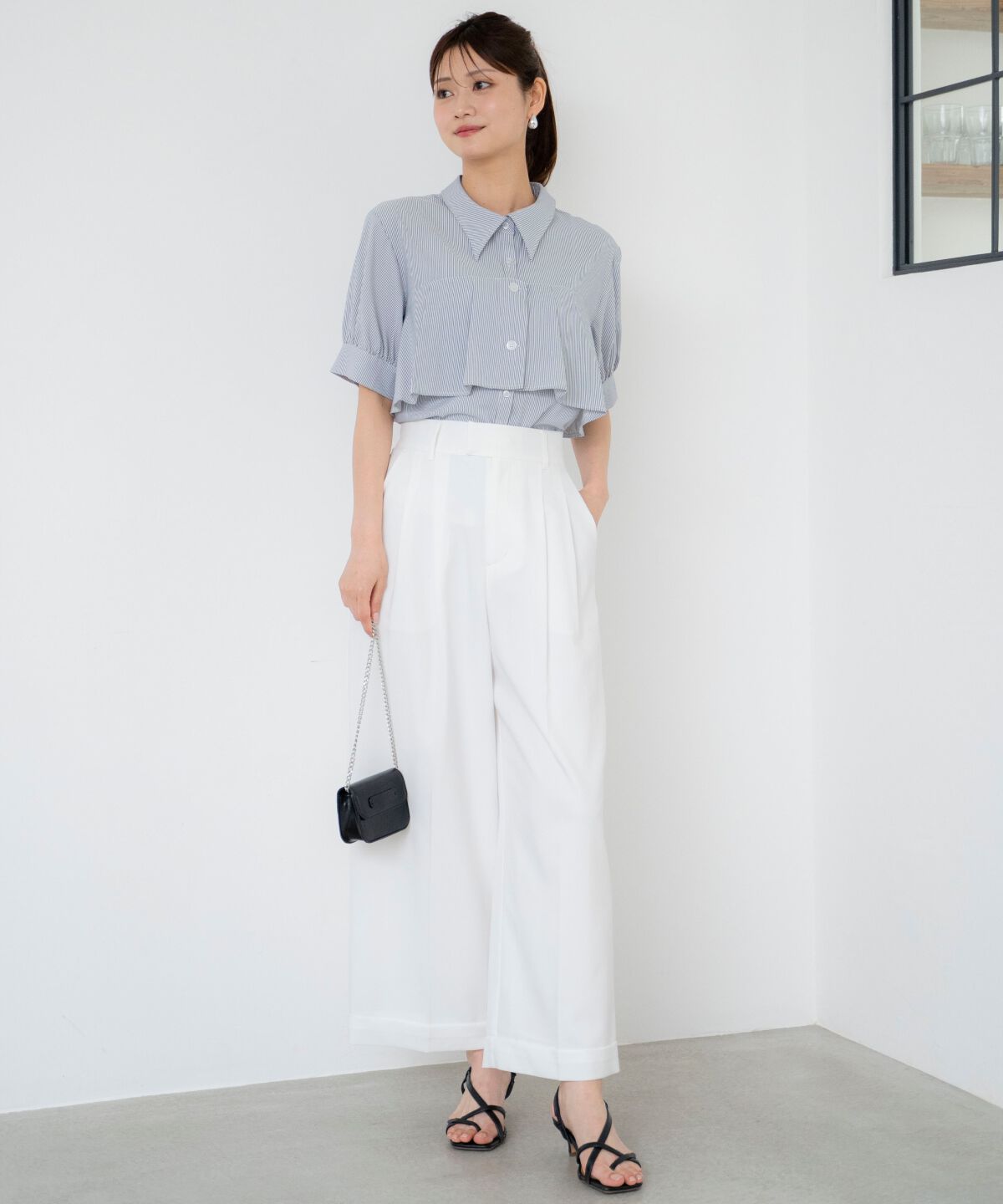 アンドクチュール「ストライプヨークハーフスリーブシャツ」|シャツ・ブラウス|