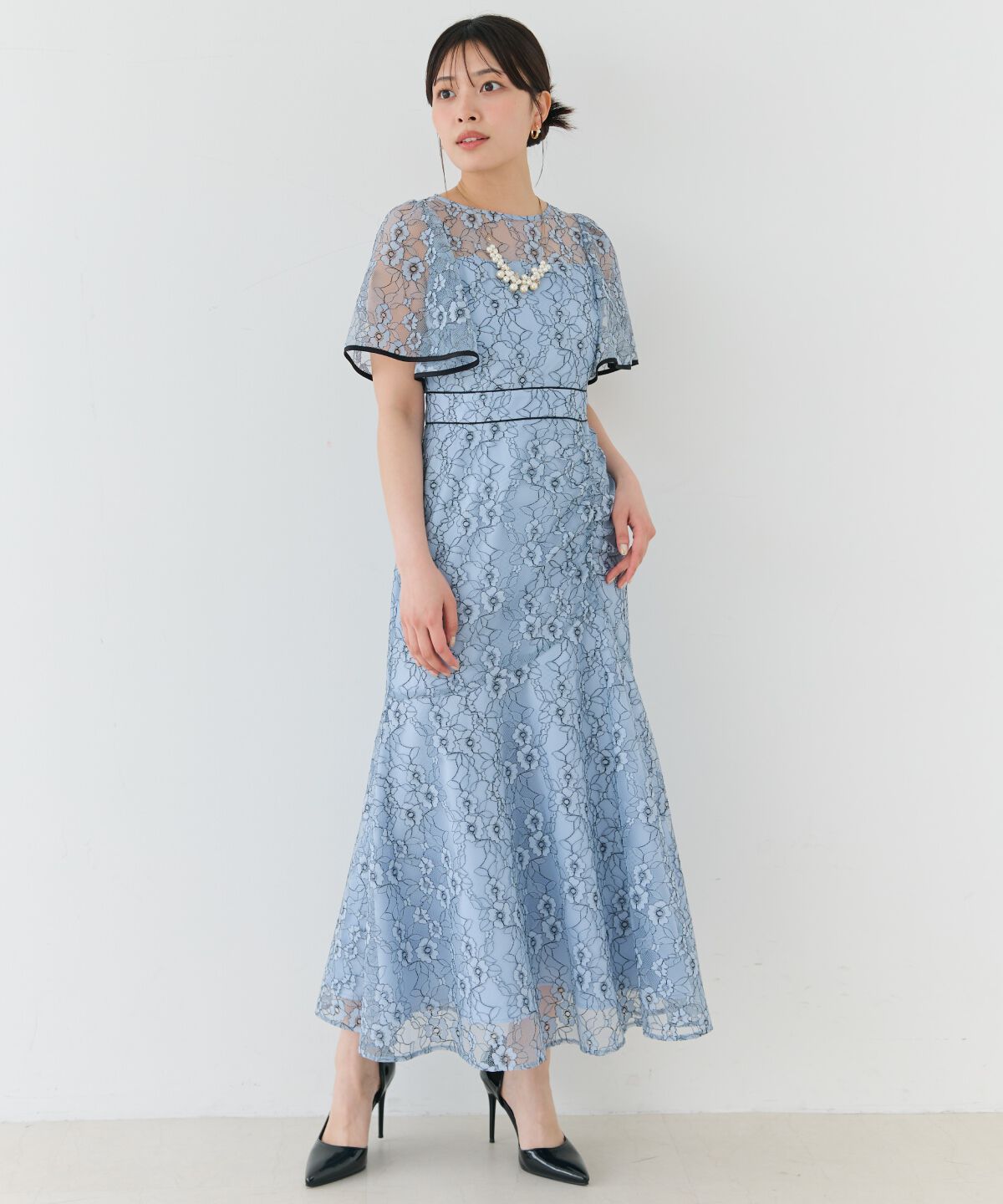 アンドクチュール「アシメギャザーパイピングレースドレス」|ドレス|