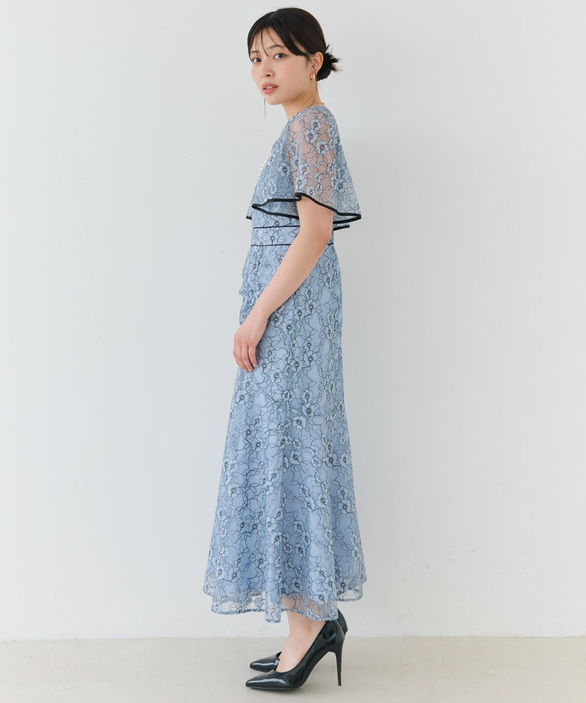 アンドクチュール「アシメギャザーパイピングレースドレス」|ドレス|