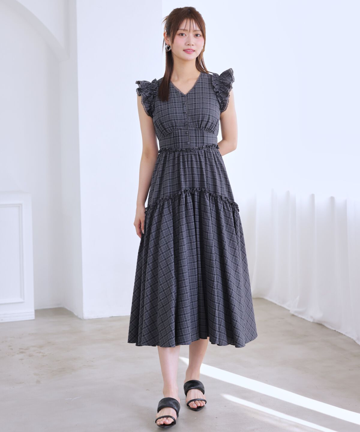 アンドクチュール「サッカーチェックティアードワンピース」|ワンピース|