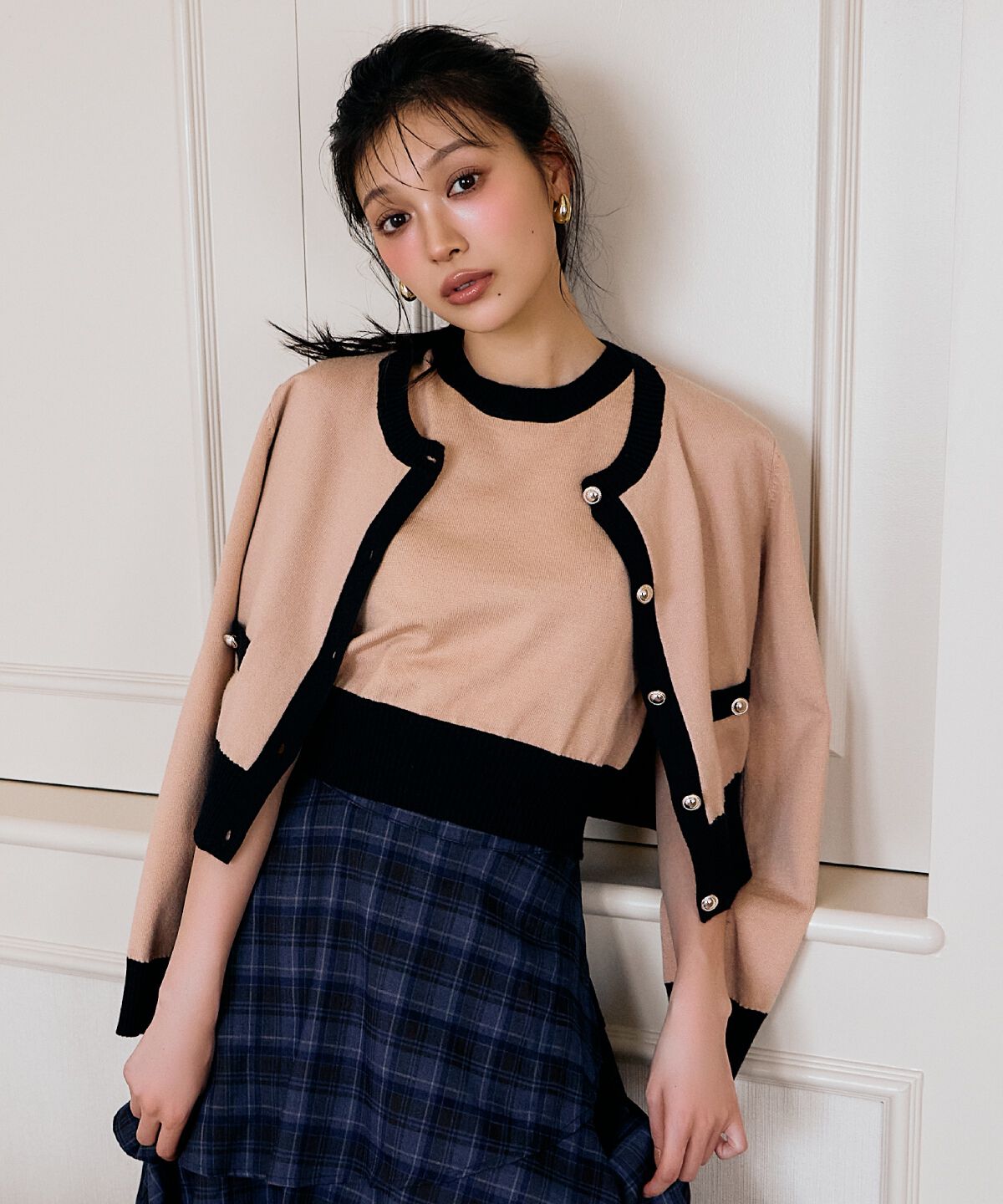 アンドクチュール「バイカラーアンサンブルニット」|カーディガン|ベージュ