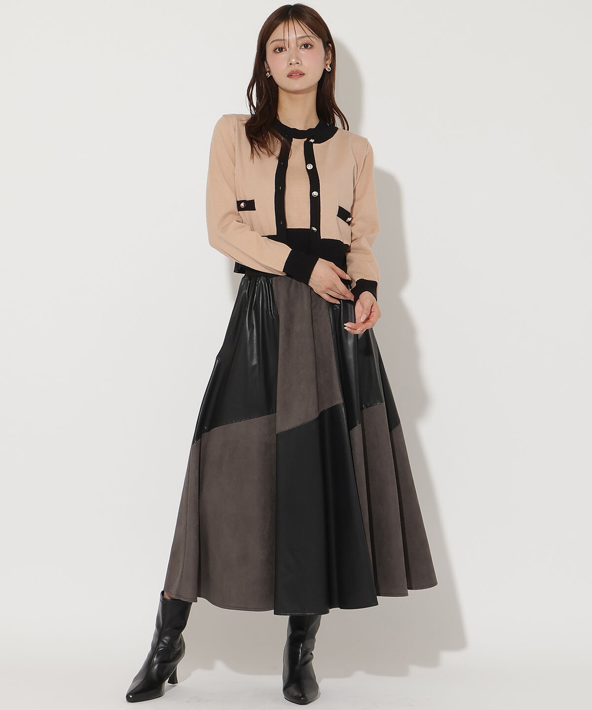 アンドクチュール「バイカラーアンサンブルニット」|カーディガン|