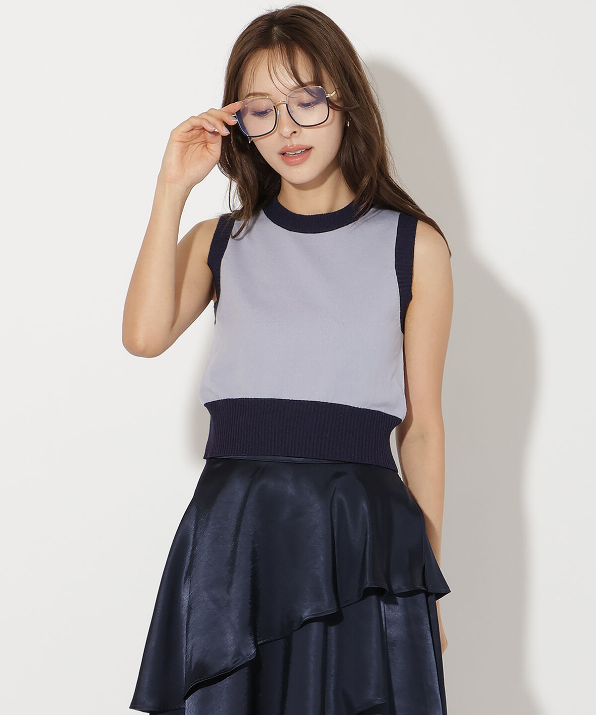 アンドクチュール「バイカラーアンサンブルニット」|カーディガン|