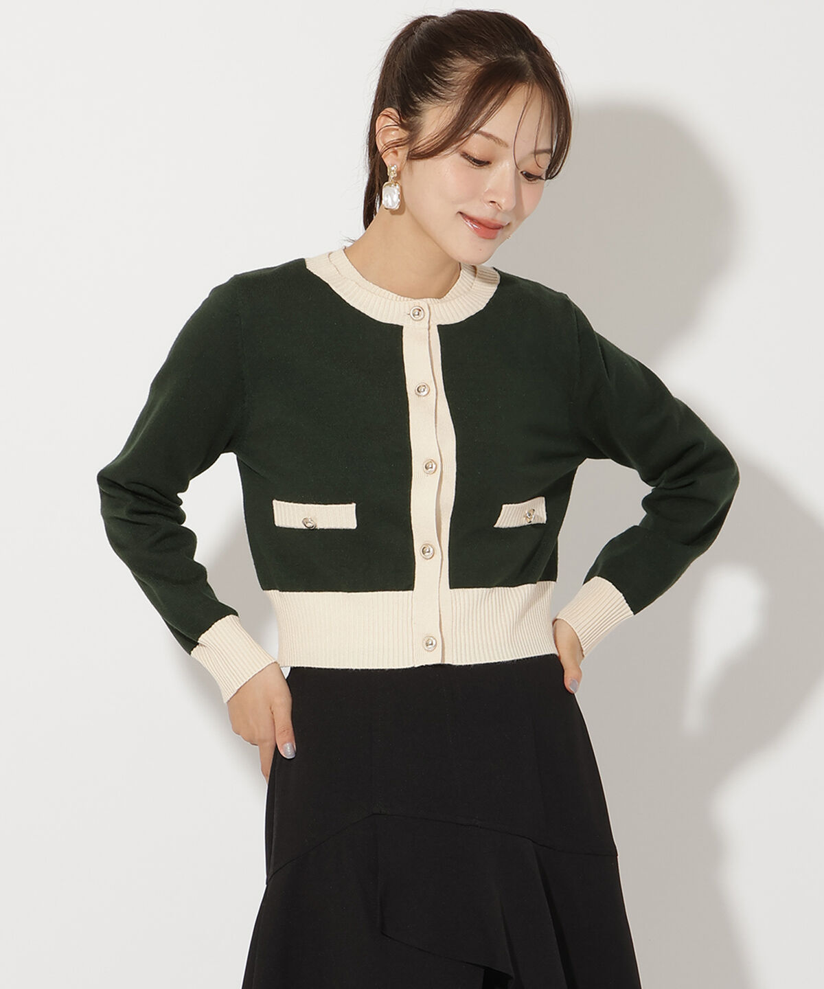 アンドクチュール「バイカラーアンサンブルニット」|カーディガン|