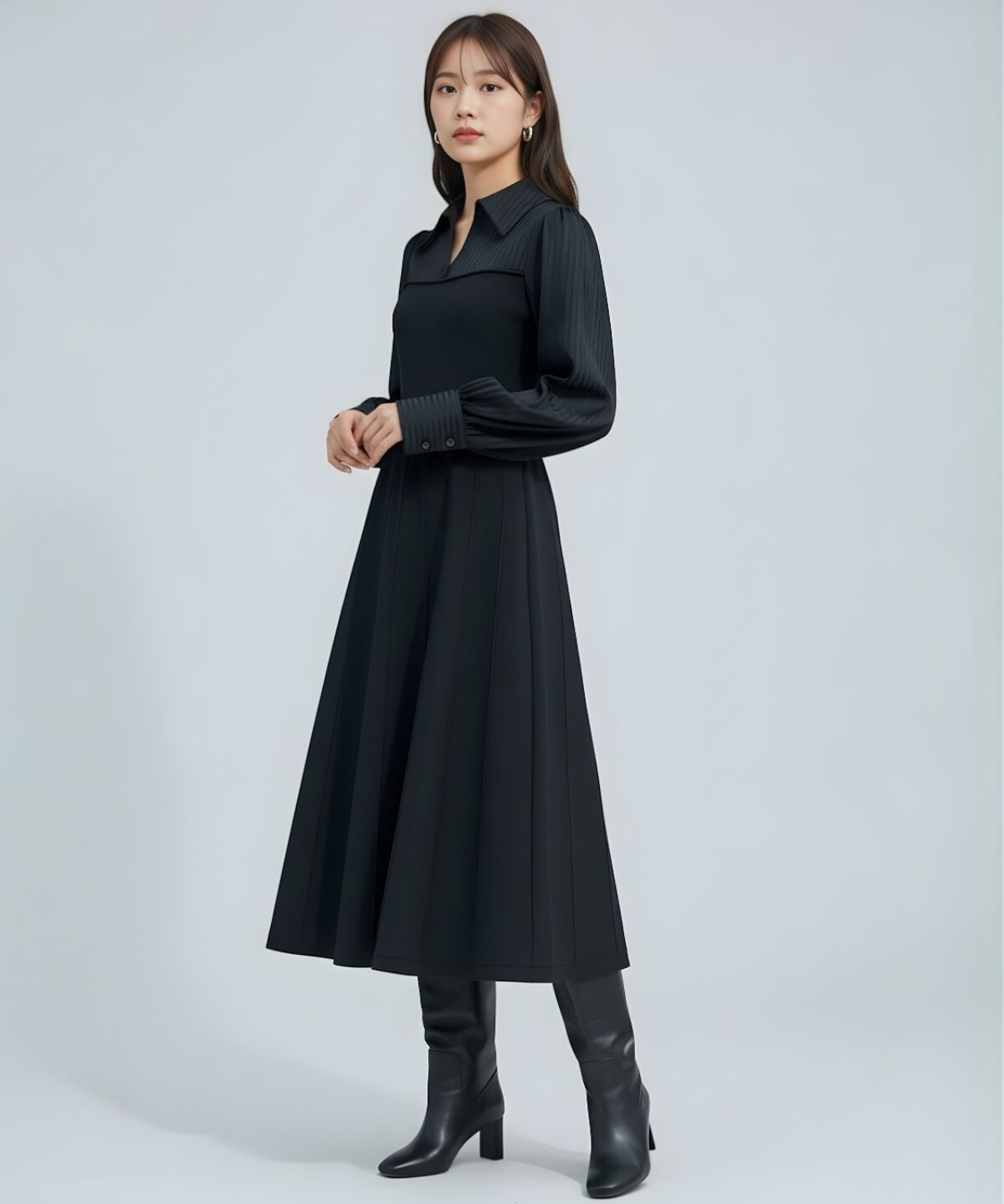 アンドクチュール「ニットビスチェ風スキッパーワンピース」|ワンピース|black/borderｽﾄﾗｲﾌﾟ