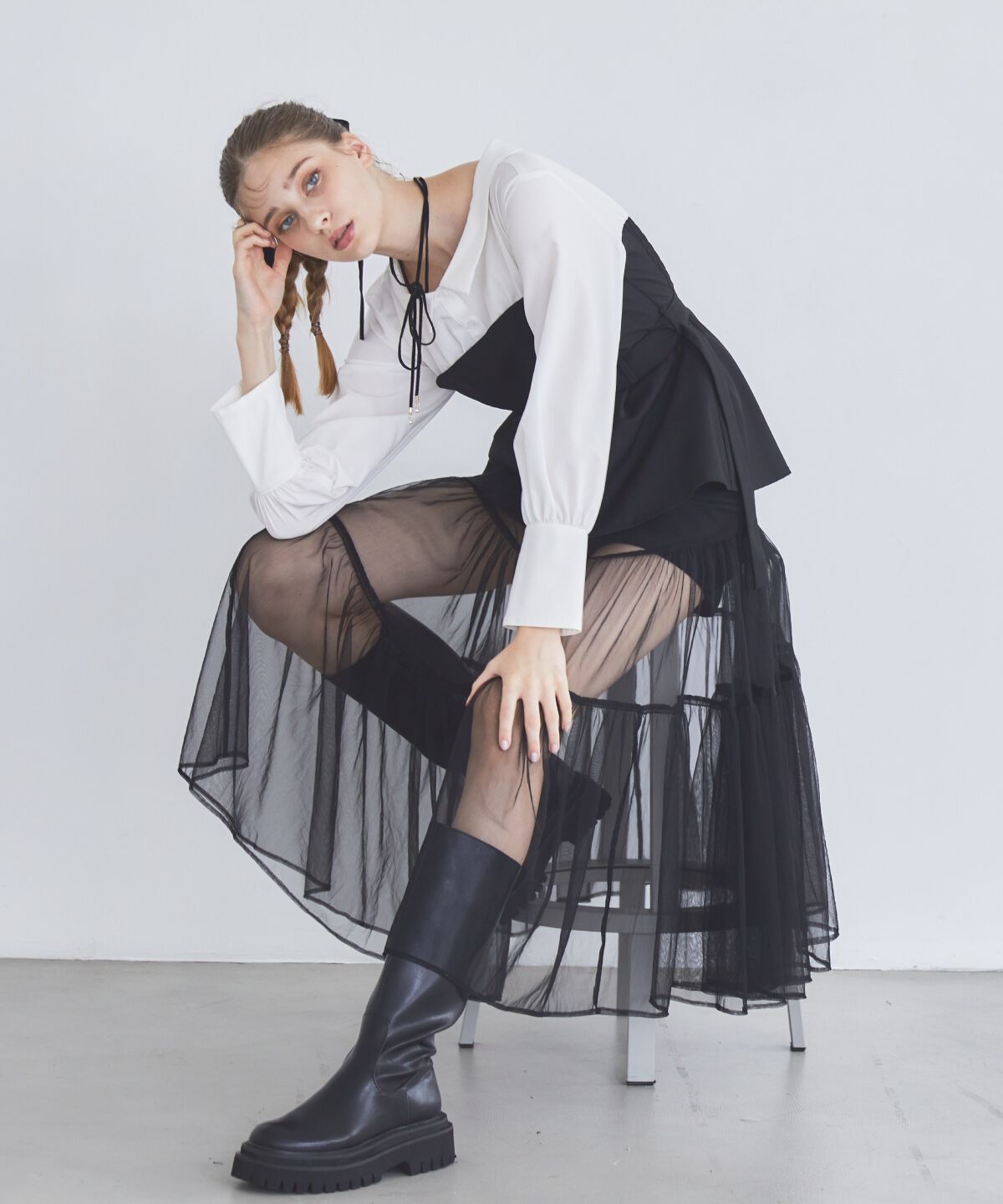 REDYAZEL「シャツドッキングベアワンピース」|ワンピース|