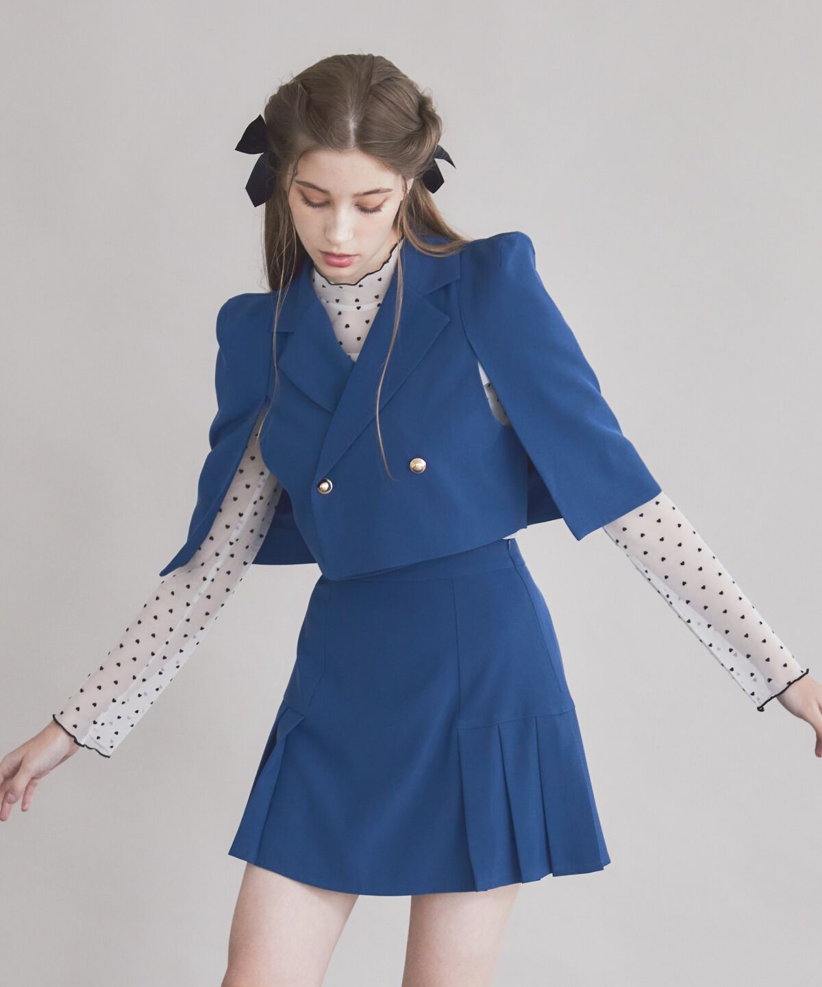 REDYAZEL「サイドプリーツミニスカート」|フレア|サックス