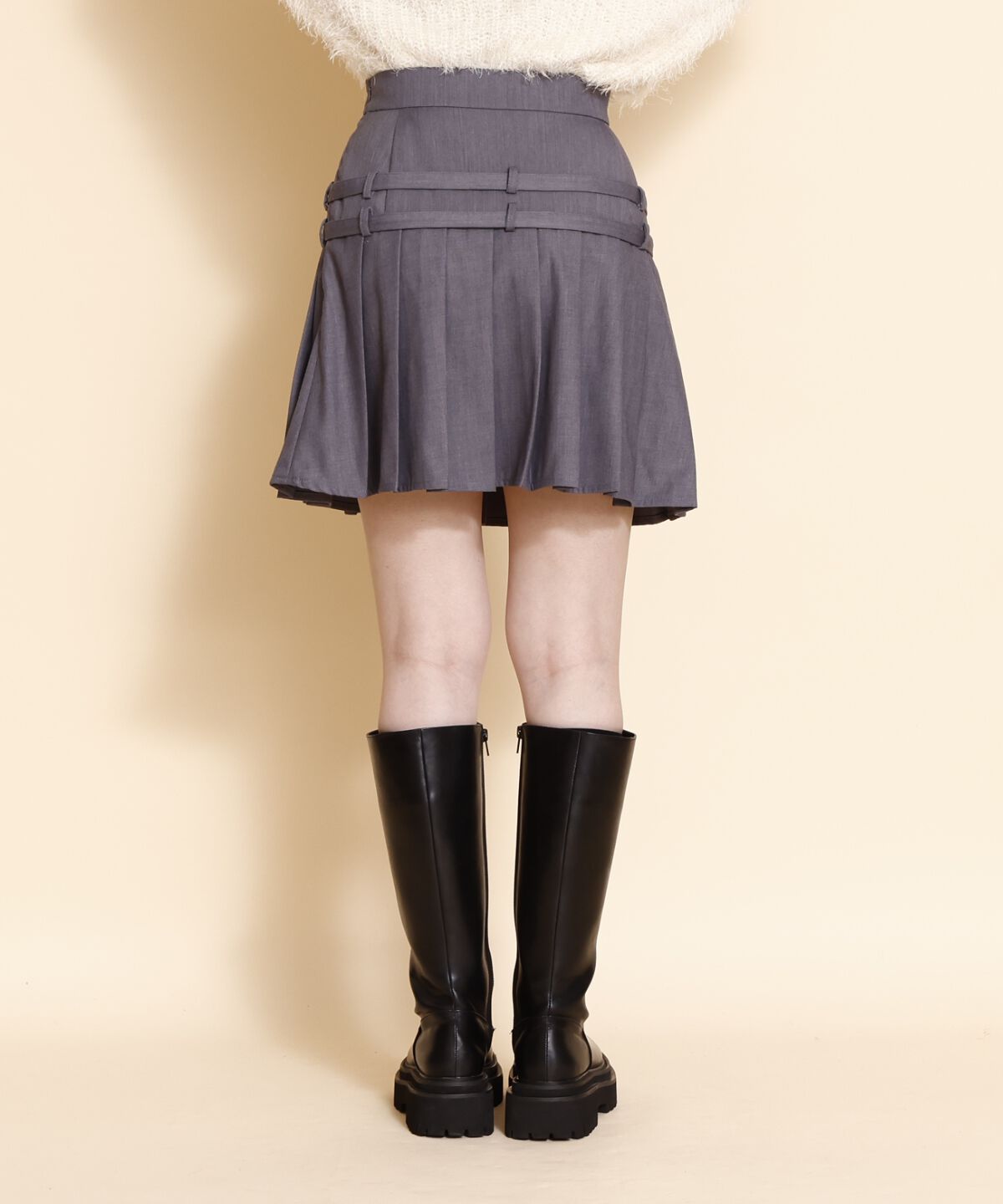 REDYAZEL「ダブルベルトプリーツミニスカート」|フレア|
