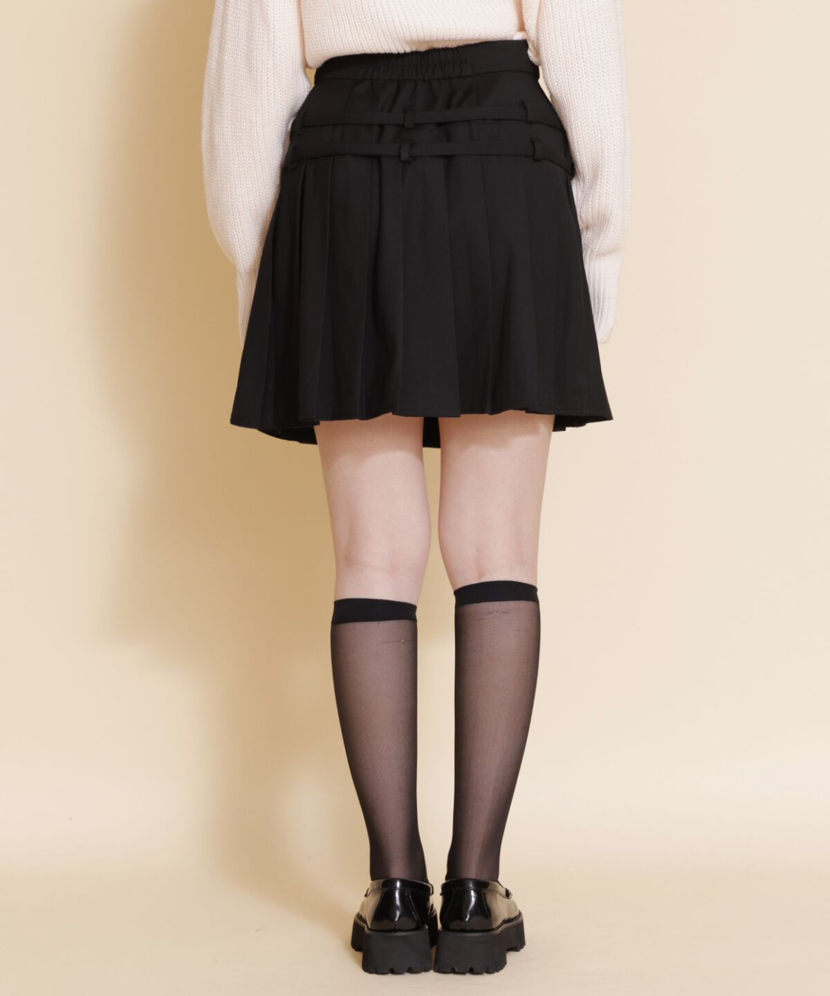 REDYAZEL「ダブルベルトプリーツミニスカート」|フレア|
