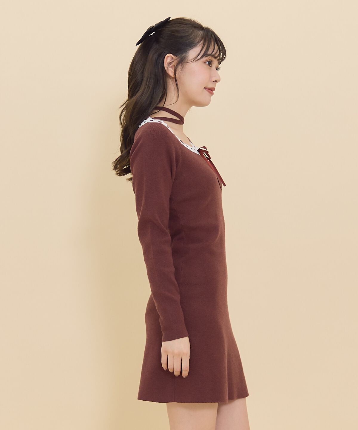 REDYAZEL「レーストリミングニットワンピース」|ワンピース|