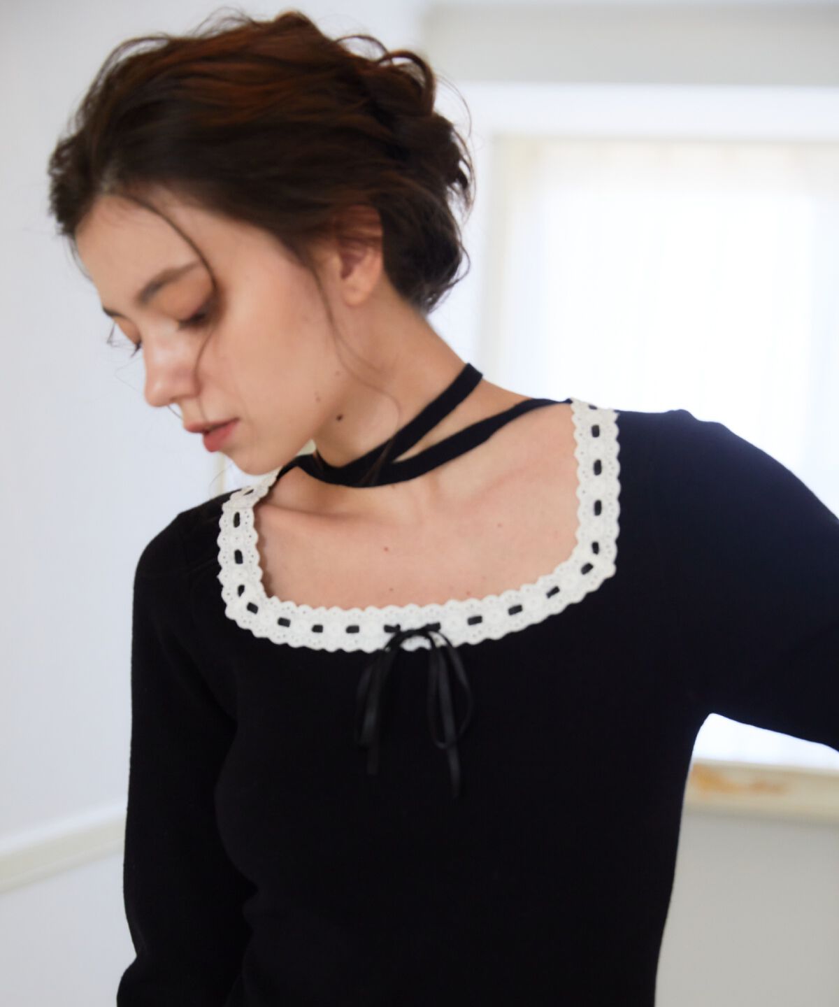 REDYAZEL「レーストリミングニットワンピース」|ワンピース|