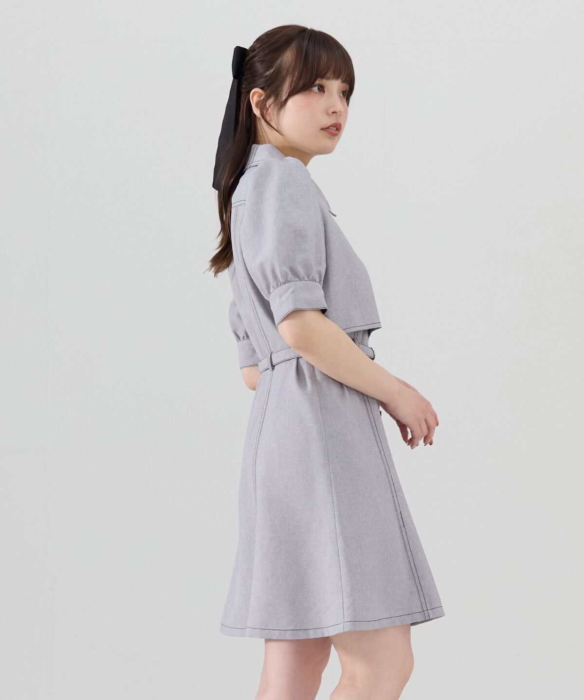 REDYAZEL「バイカラーステッチアシメデザイン半袖ミニワンピース」|ワンピース|