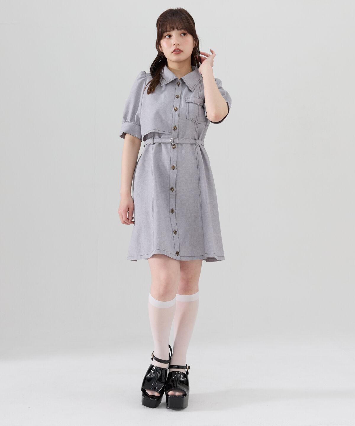 REDYAZEL「バイカラーステッチアシメデザイン半袖ミニワンピース」|ワンピース|