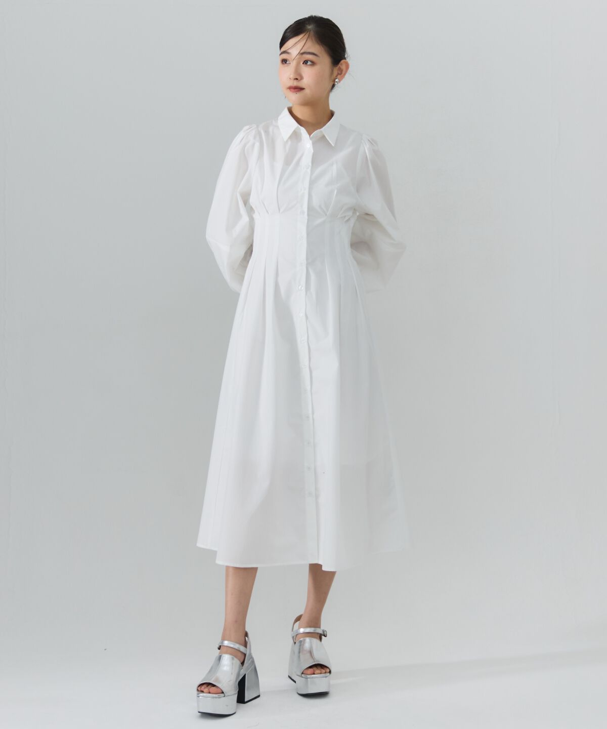 REDYAZEL「タックシャツワンピース」|ワンピース|ホワイト