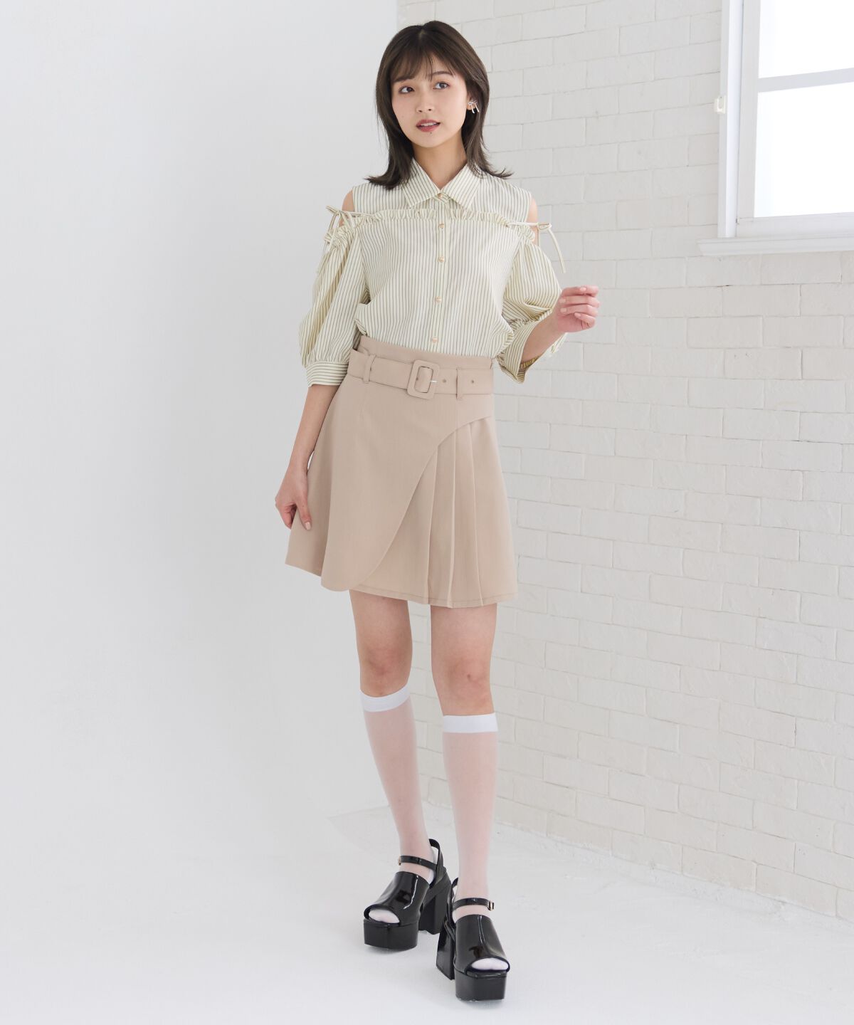 REDYAZEL「肩あきストライプフリルシャツ」|シャツ・ブラウス|