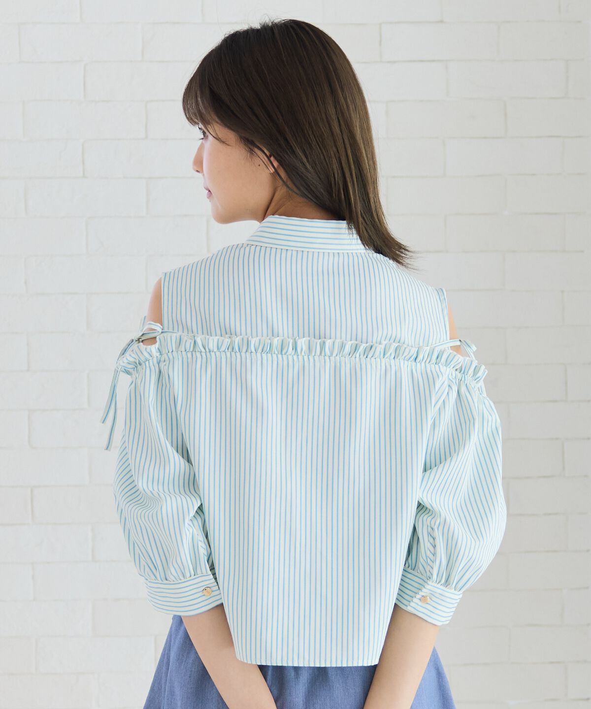 REDYAZEL「肩あきストライプフリルシャツ」|シャツ・ブラウス|