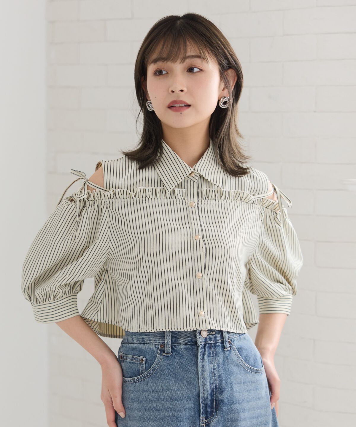 REDYAZEL「肩あきストライプフリルシャツ」|シャツ・ブラウス|