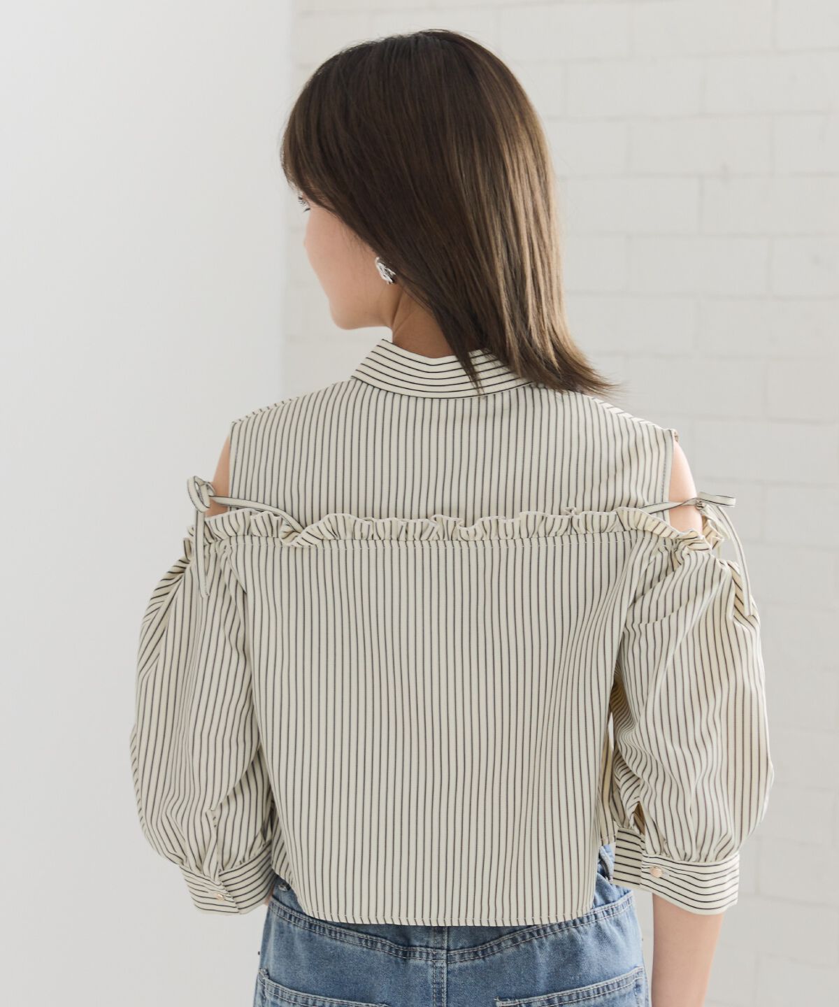 REDYAZEL「肩あきストライプフリルシャツ」|シャツ・ブラウス|