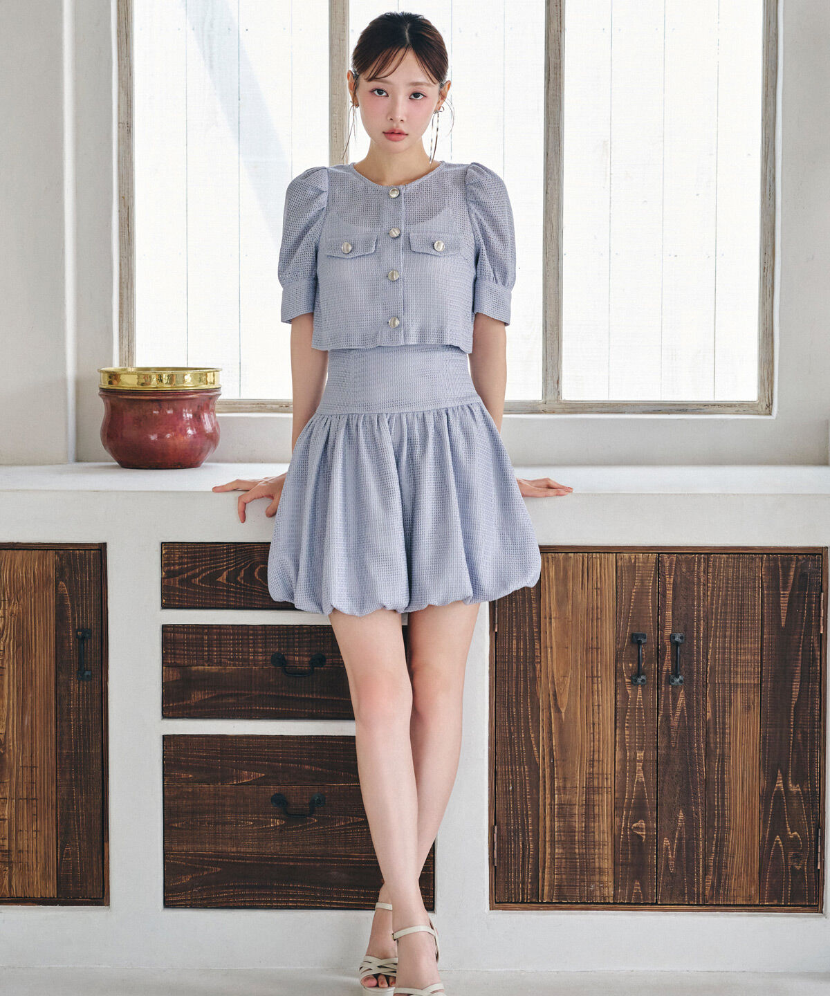 REDYAZEL「メッシュレースショートシャツ&times;バルーンスカートセットアップ」|ワンピース|