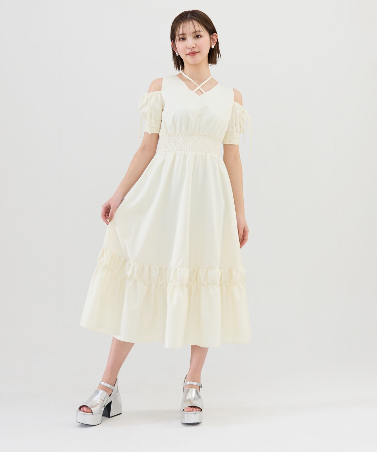 REDYAZEL「シャーリングオープンショルダーワンピース」|ワンピース|