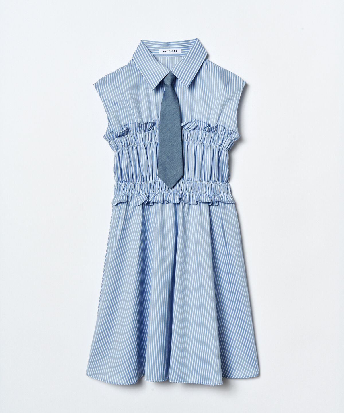 REDYAZEL「ヘムフリルレイヤードストライプシャツワンピース」|ワンピース|