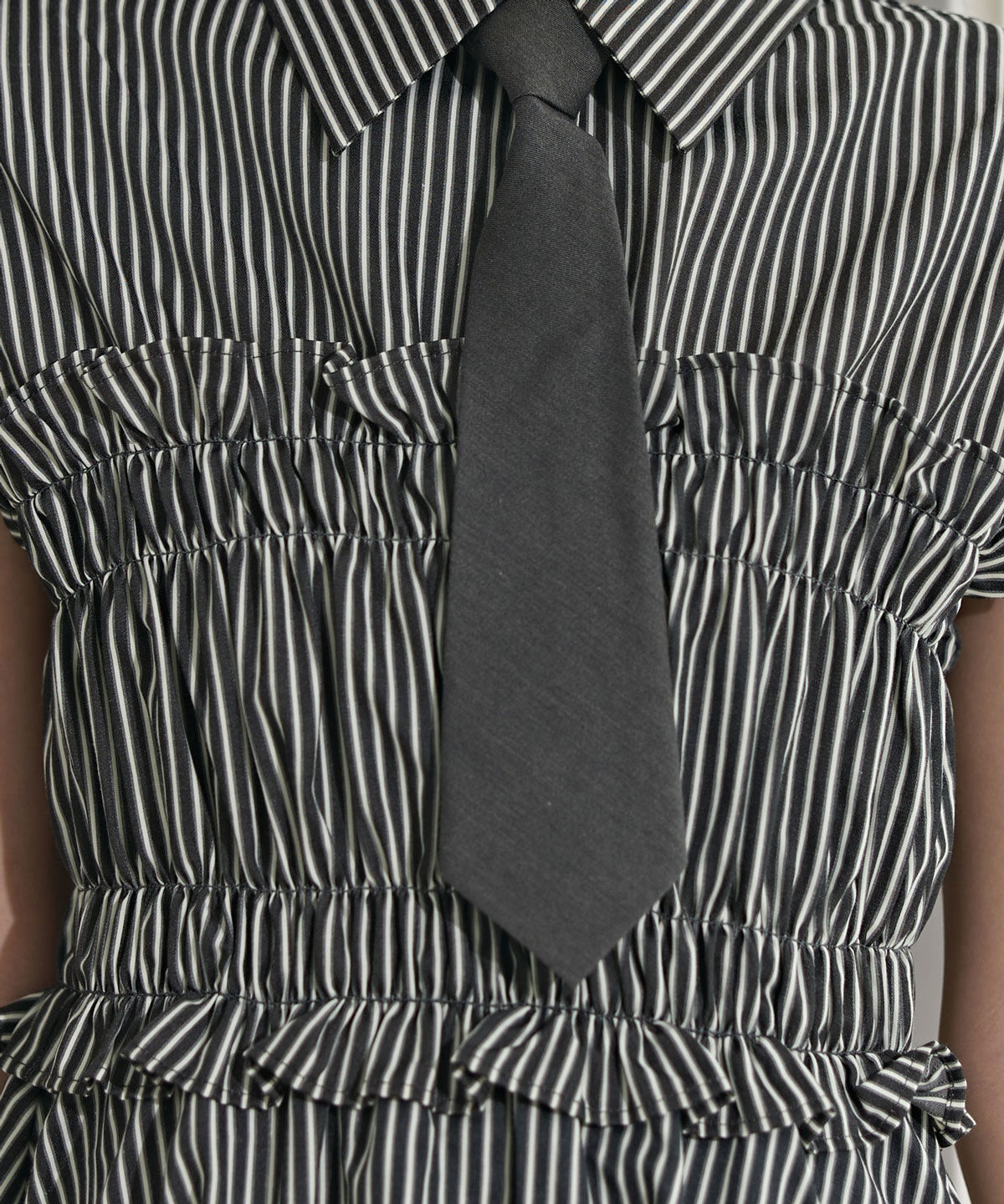 REDYAZEL「ヘムフリルレイヤードストライプシャツワンピース」|ワンピース|