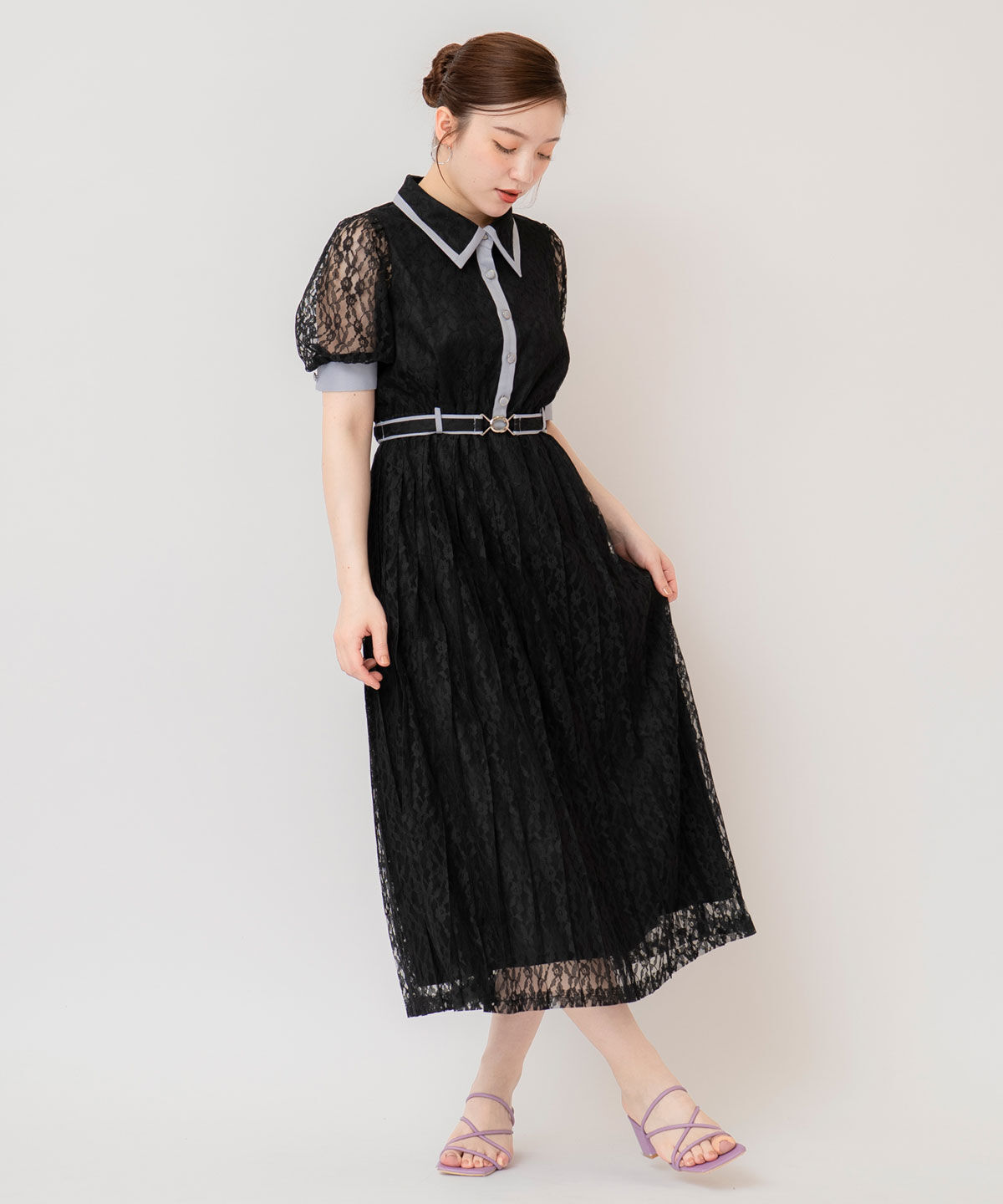 REDYAZEL「バイカラーレースプリーツワンピース」|ワンピース|
