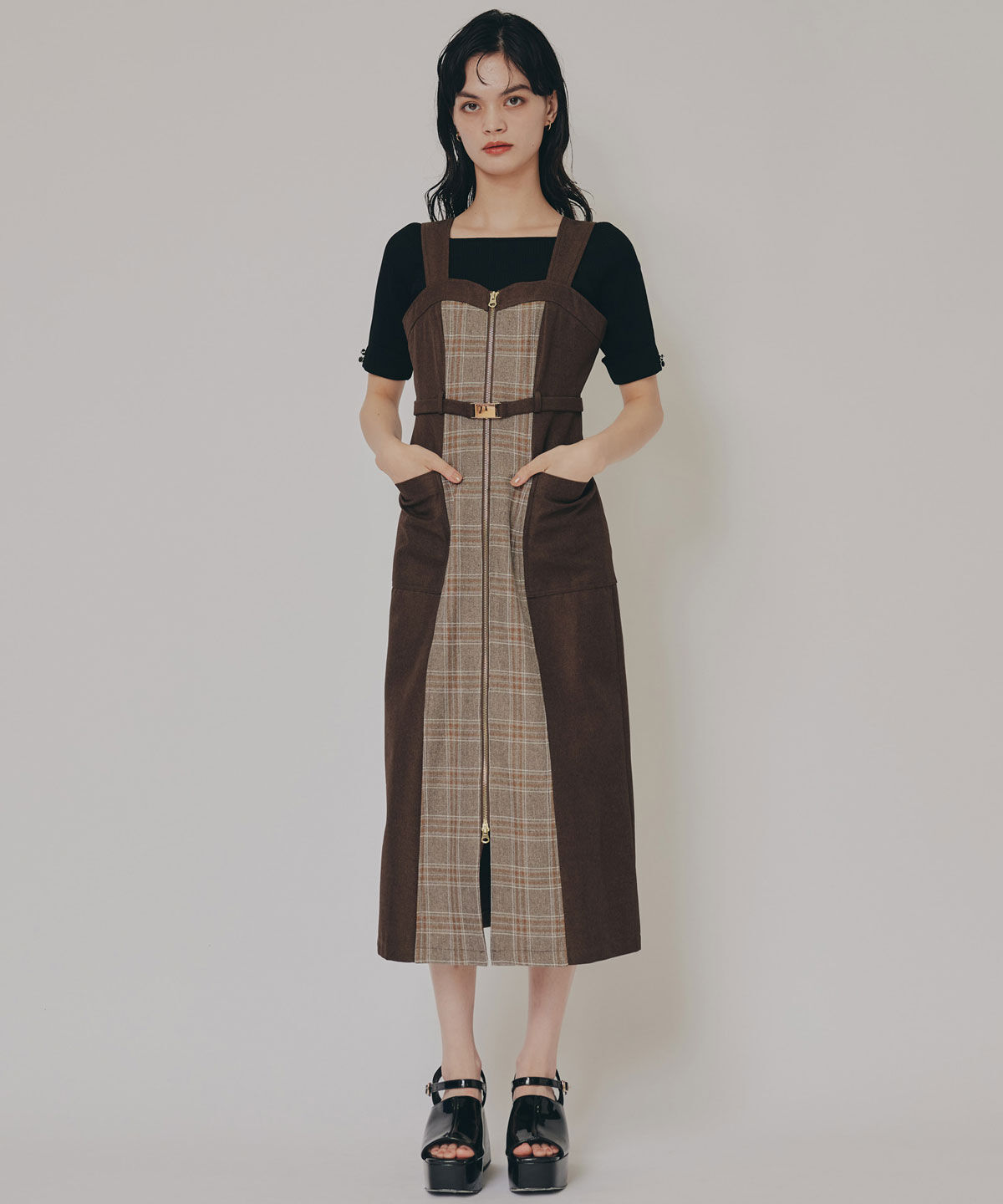 REDYAZEL「フロントジップバイカラーチェックワンピース」|ワンピース|