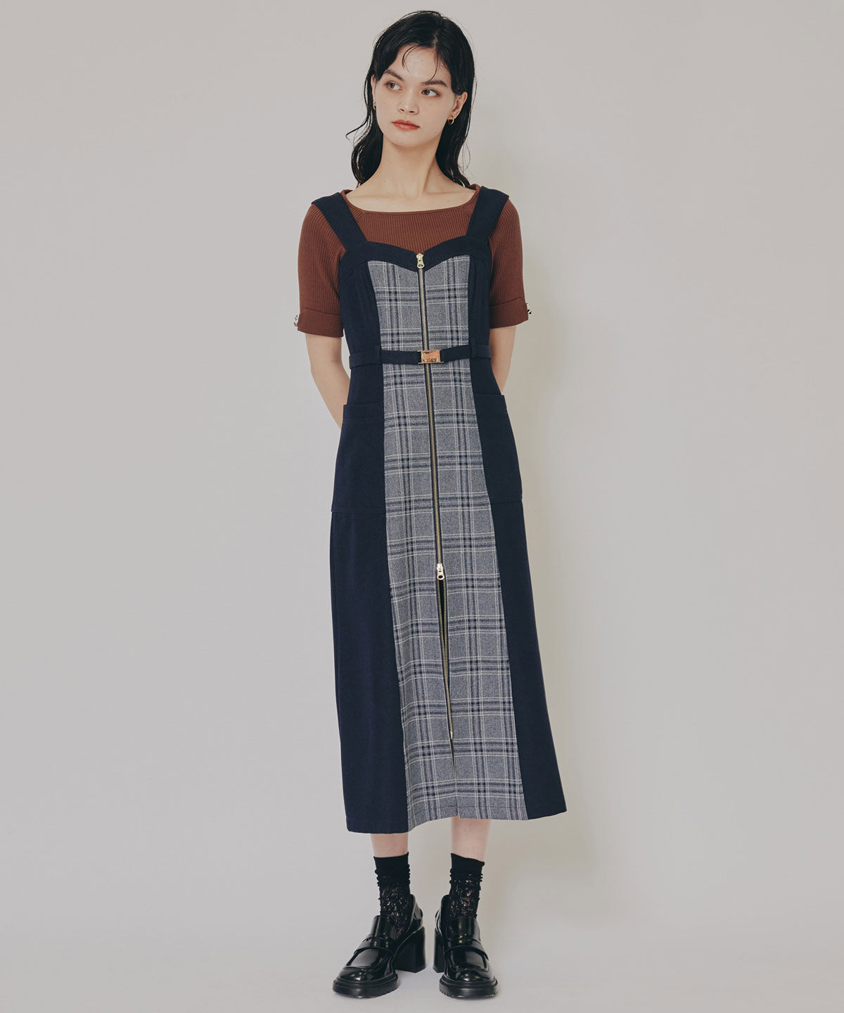 REDYAZEL「フロントジップバイカラーチェックワンピース」|ワンピース|