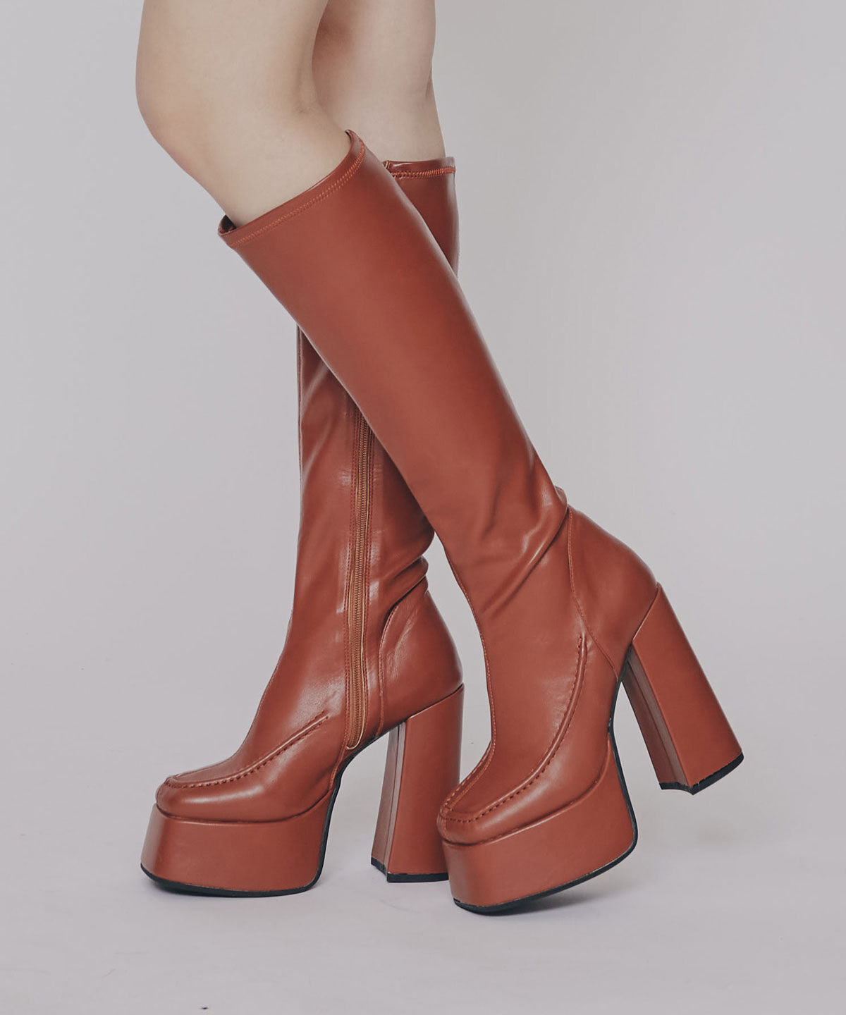 REDYAZEL「スクエアタイツロングブーツ」|ショートブーツ|ブラウン