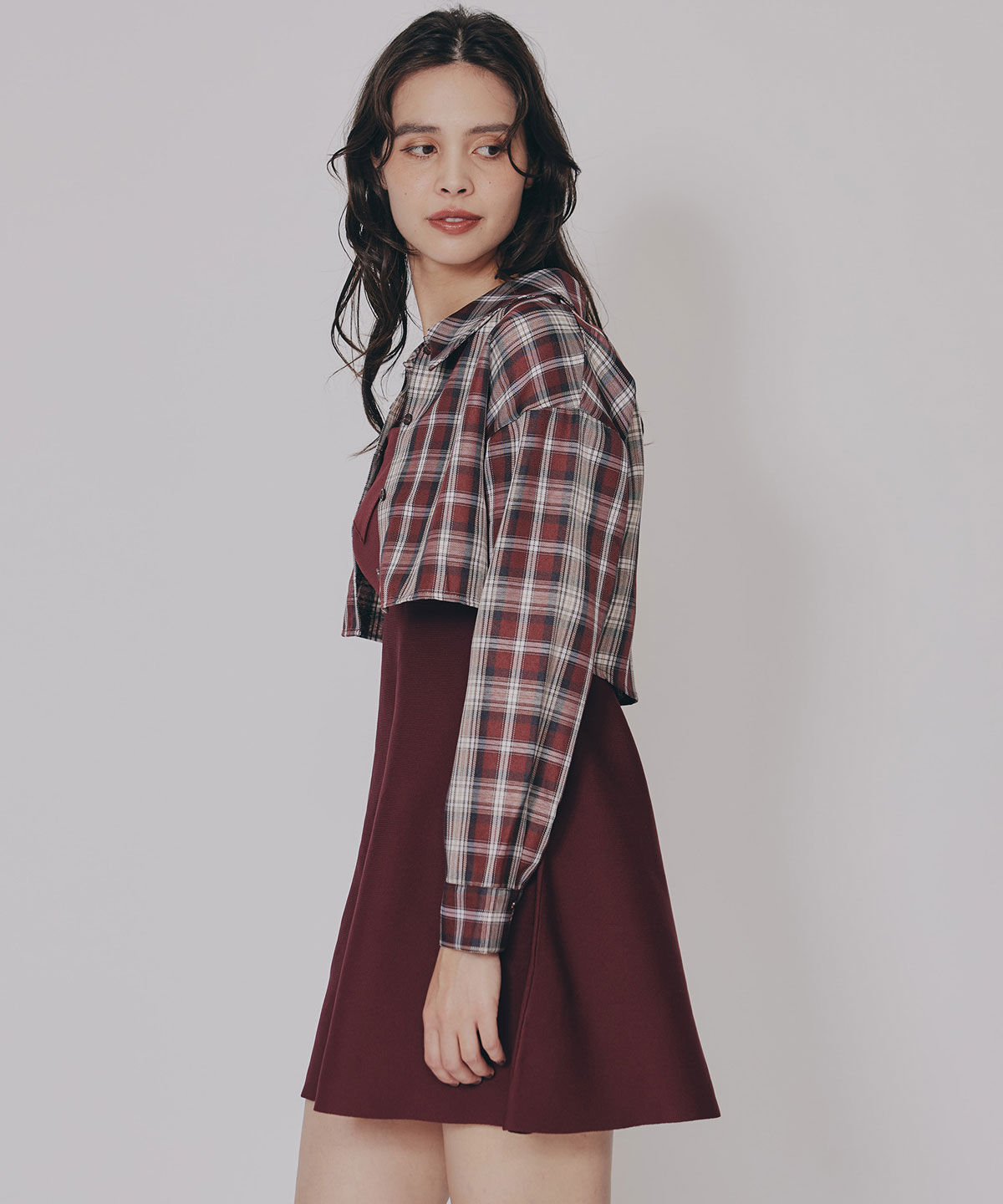 REDYAZEL「チェックショートシャツ&times;ニットミニワンピース」|ワンピース|