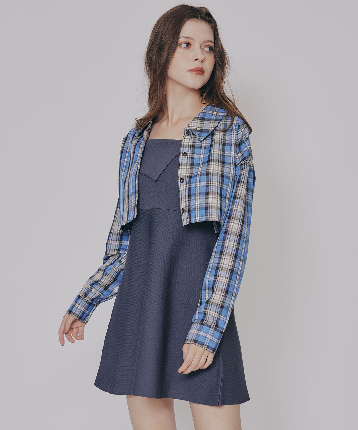 REDYAZEL「チェックショートシャツ&times;ニットミニワンピース」|ワンピース|