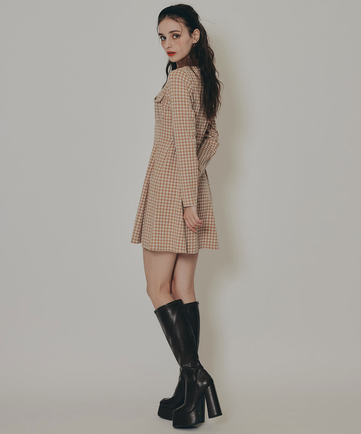 REDYAZEL「チェックバイカラーカットミニワンピース」|ワンピース|