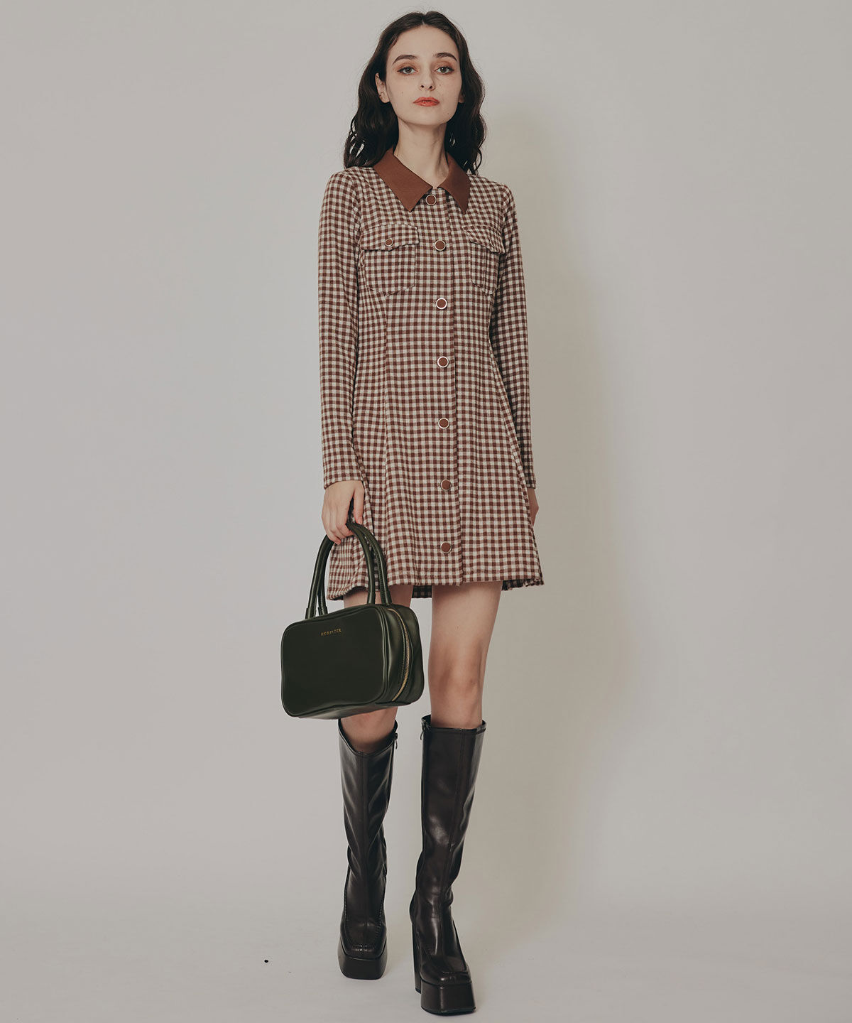 REDYAZEL「チェックバイカラーカットミニワンピース」|ワンピース|