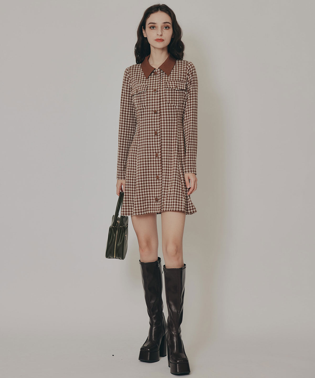REDYAZEL「チェックバイカラーカットミニワンピース」|ワンピース|