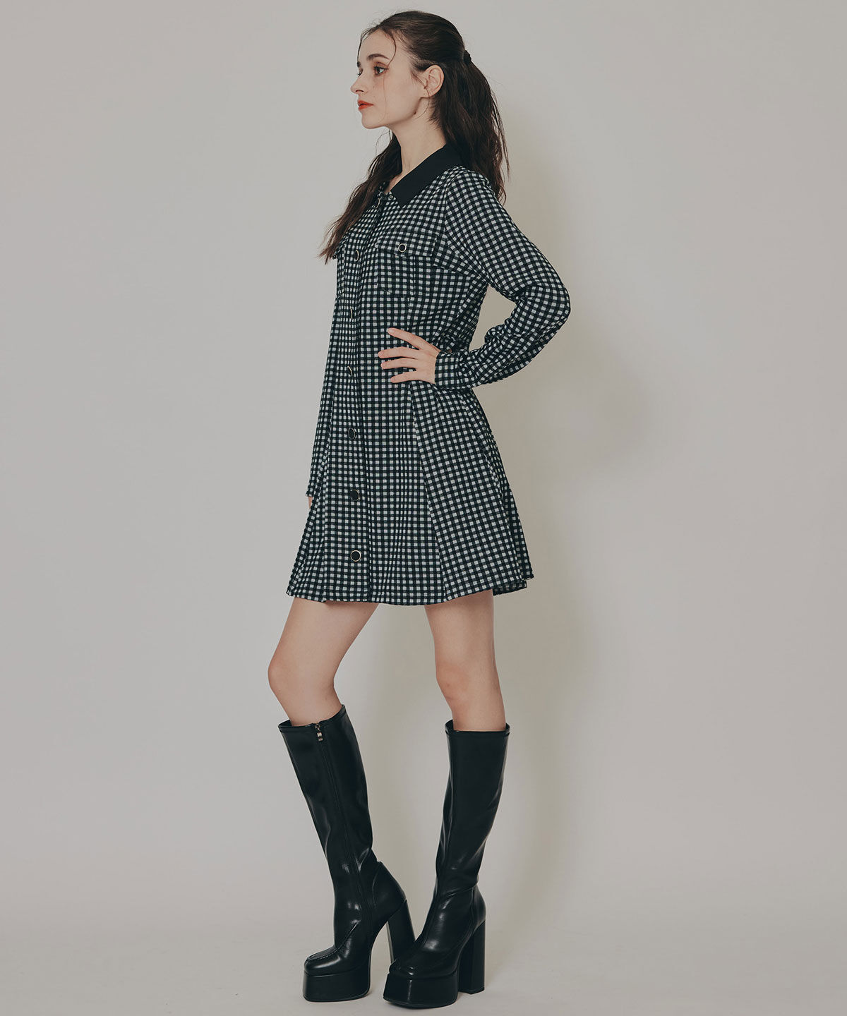 REDYAZEL「チェックバイカラーカットミニワンピース」|ワンピース|