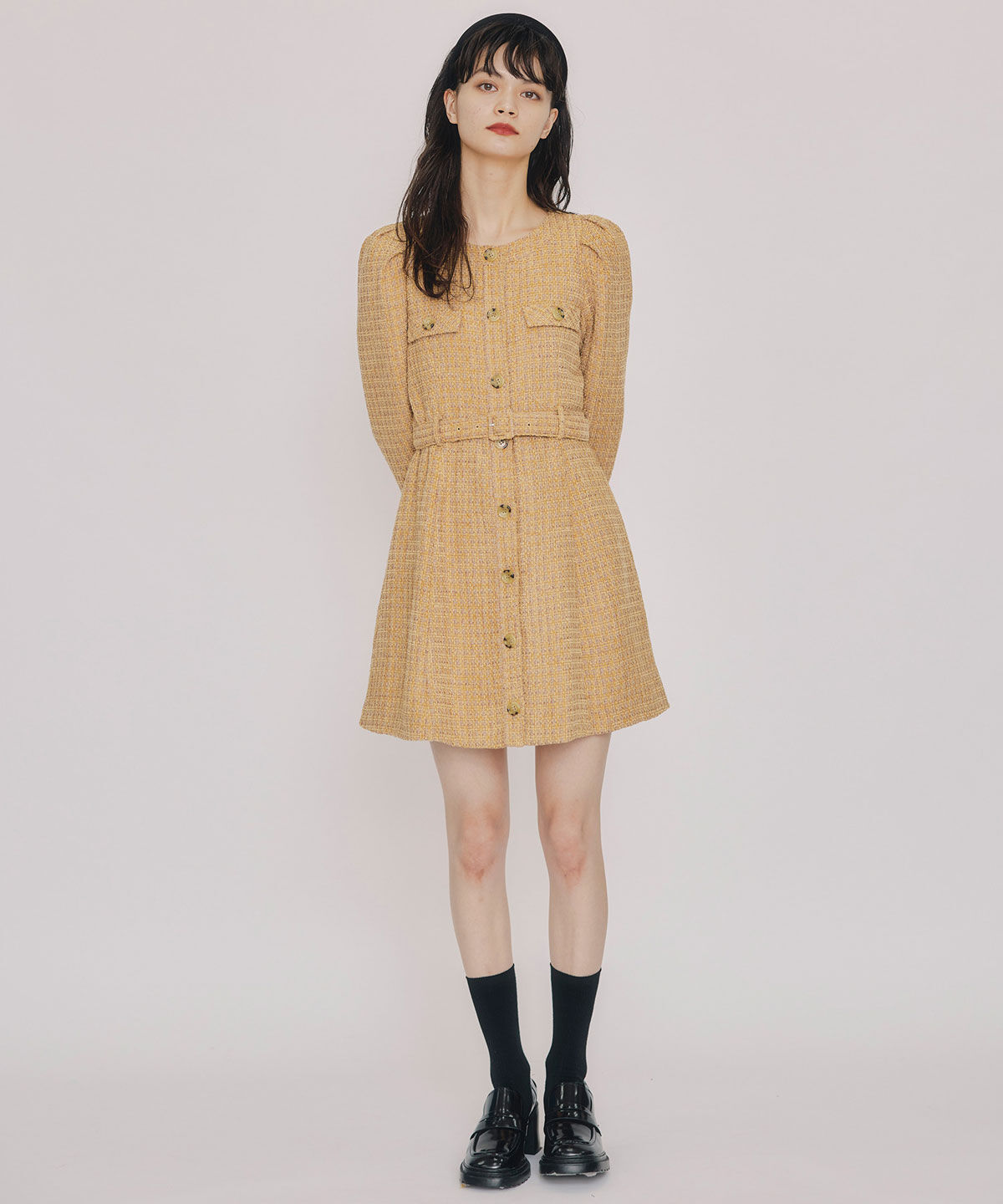 REDYAZEL「MIXツイードパフスリーブミニワンピース」|ワンピース|