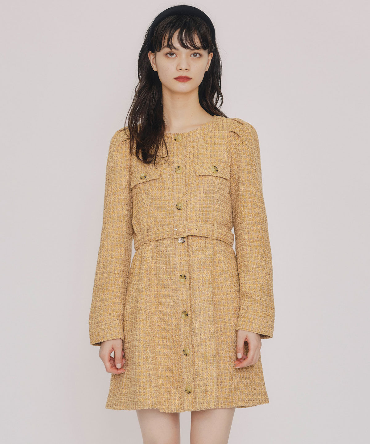 REDYAZEL「MIXツイードパフスリーブミニワンピース」|ワンピース|
