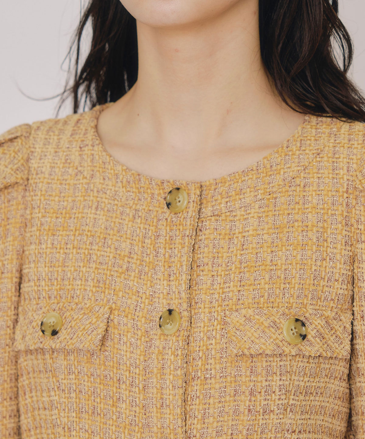 REDYAZEL「MIXツイードパフスリーブミニワンピース」|ワンピース|