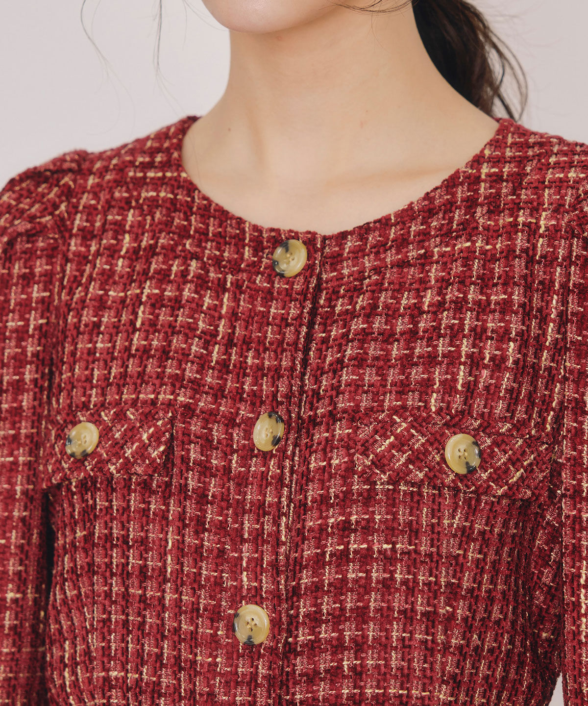 REDYAZEL「MIXツイードパフスリーブミニワンピース」|ワンピース|