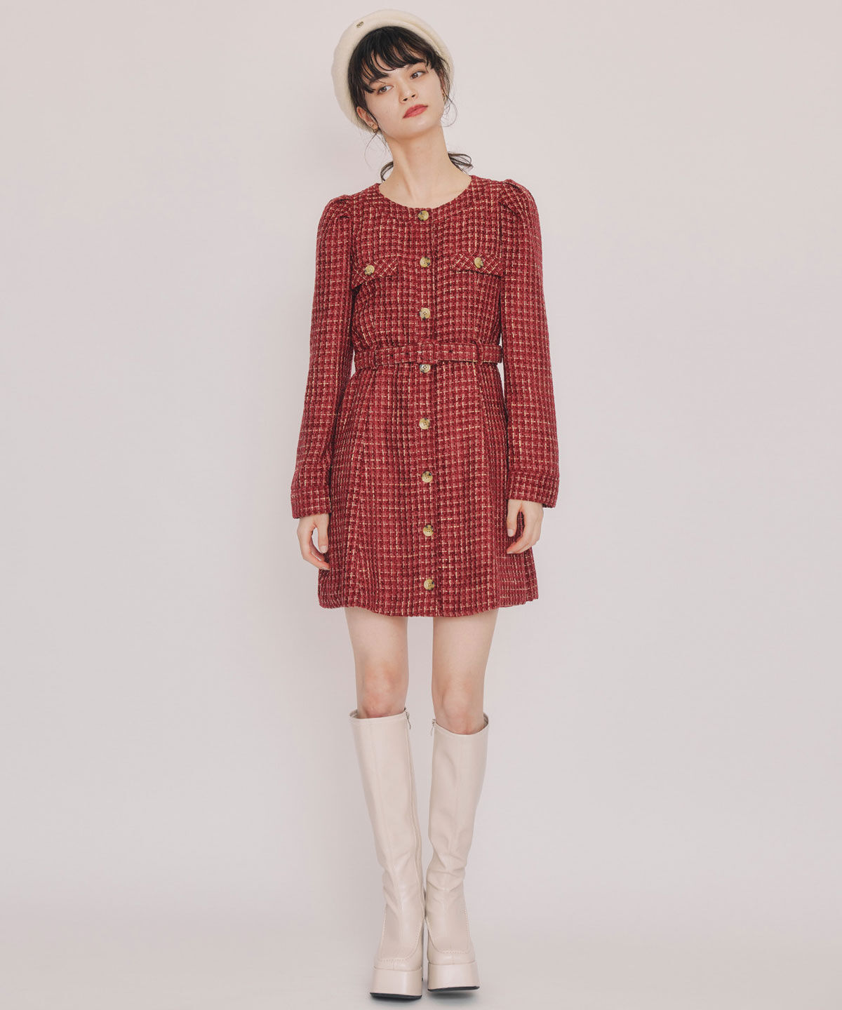 REDYAZEL「MIXツイードパフスリーブミニワンピース」|ワンピース|