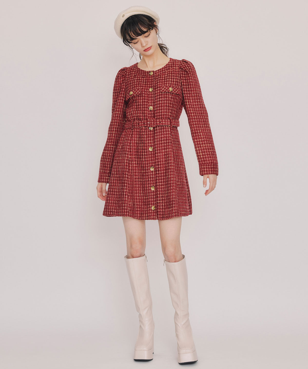 REDYAZEL「MIXツイードパフスリーブミニワンピース」|ワンピース|