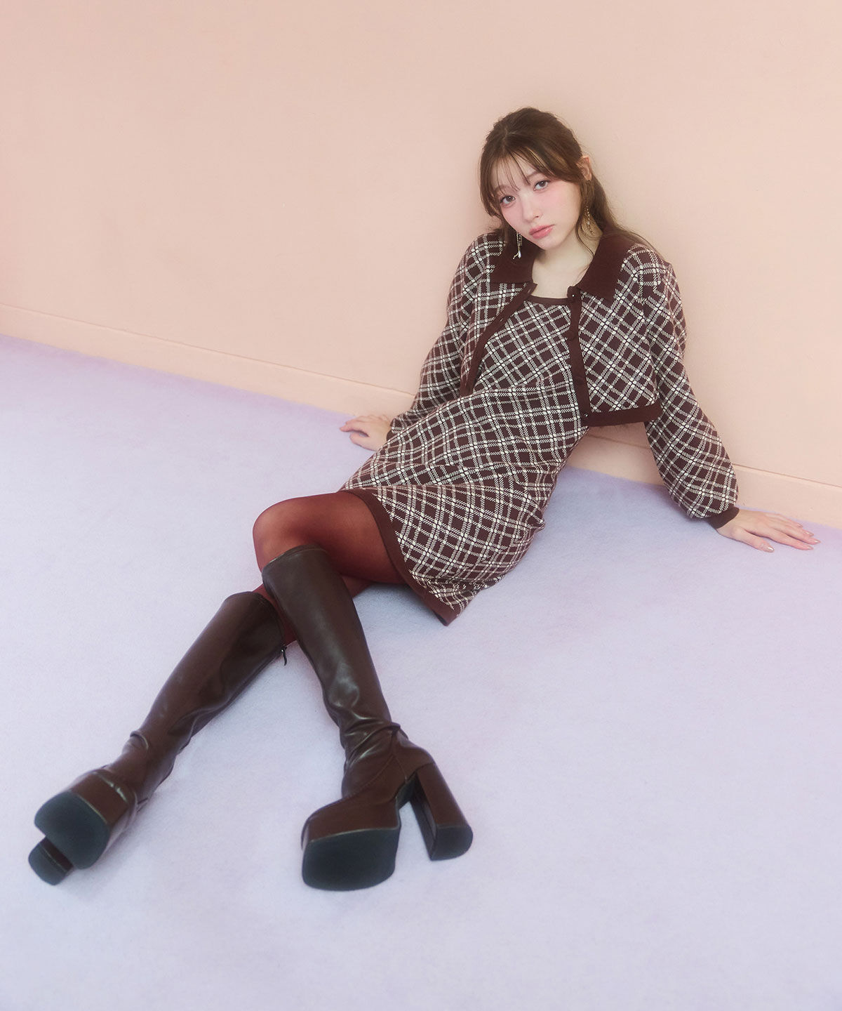 REDYAZEL「ｸﾗｼｶﾙﾆｯﾄｶｰﾃﾞｨｶﾞﾝ&times;ｷｬﾐｿｰﾙﾆｯﾄﾜﾝﾋﾟｰｽｾ  」|ワンピース|