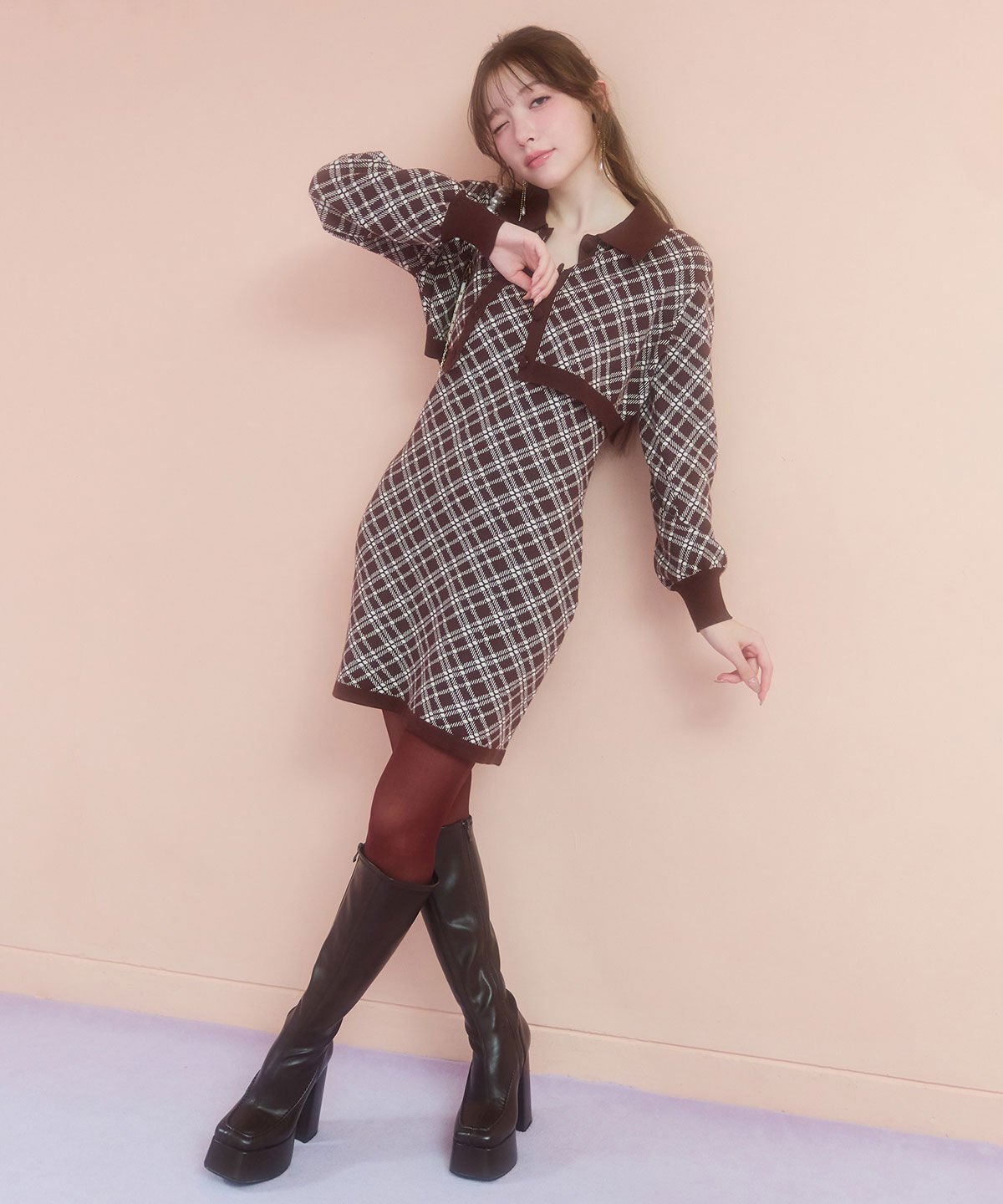 REDYAZEL「ｸﾗｼｶﾙﾆｯﾄｶｰﾃﾞｨｶﾞﾝ&times;ｷｬﾐｿｰﾙﾆｯﾄﾜﾝﾋﾟｰｽｾ  」|ワンピース|