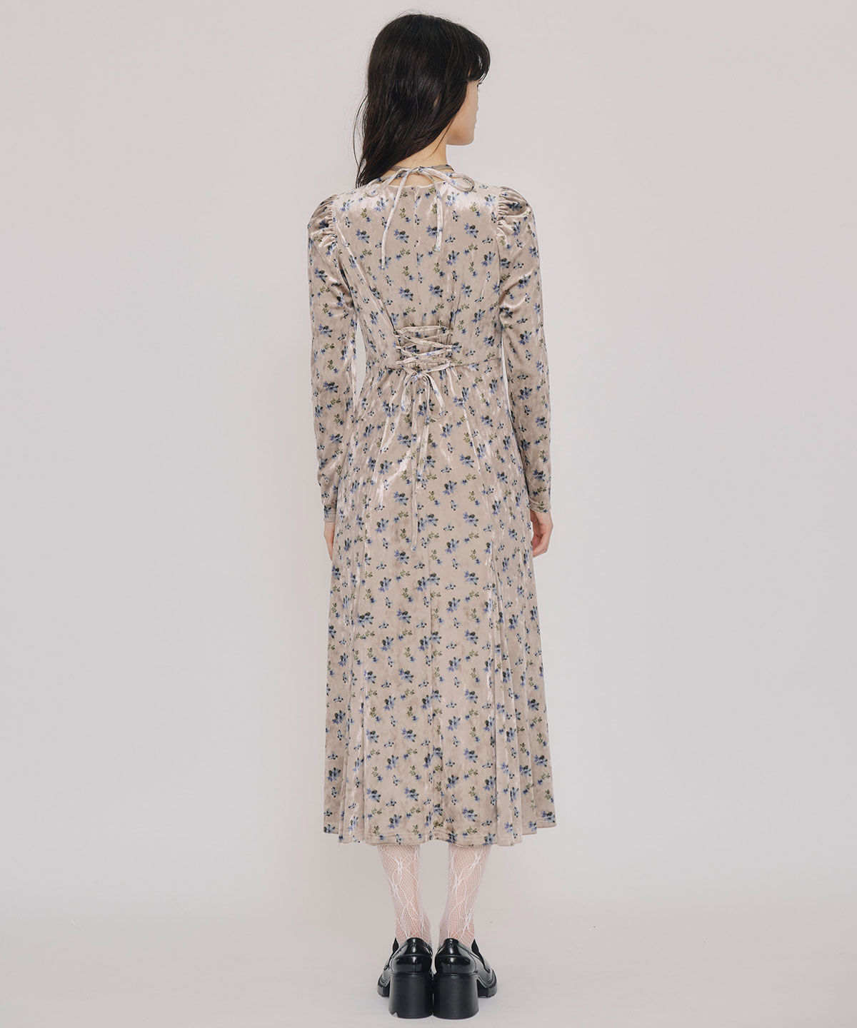 REDYAZEL「クロスリボンフラワーベロアロングワンピース」|ワンピース|