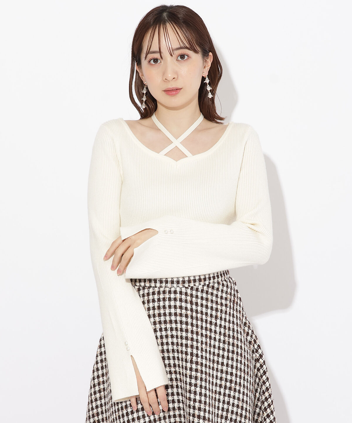 WILLSELECTION「ハートネックフレアスリーブプルオーバー」|ニット・セーター|オフ